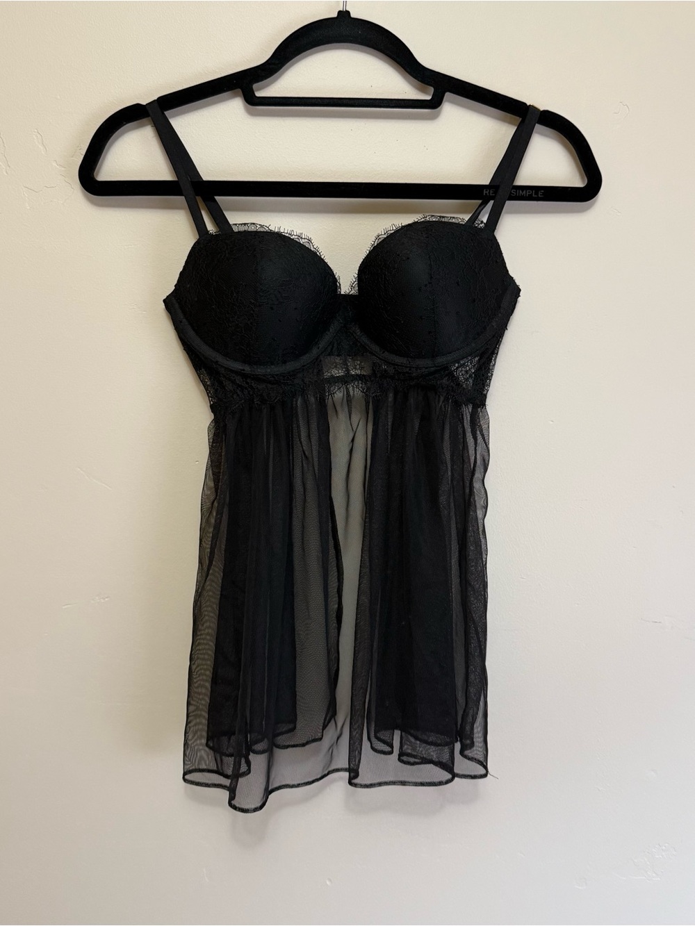 Victoria’s Secret Black Lace Padded Teddy Lingerie Dress 34C